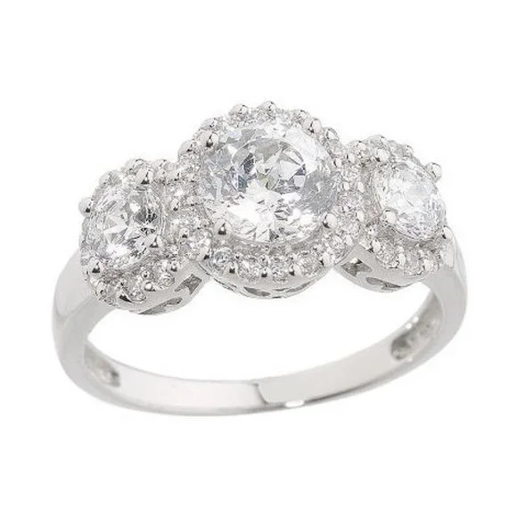 QVC Epiphany Platinum Clad Diamonique 100-Facet 3 Stone Ring 0107 - Picture 1 of 4